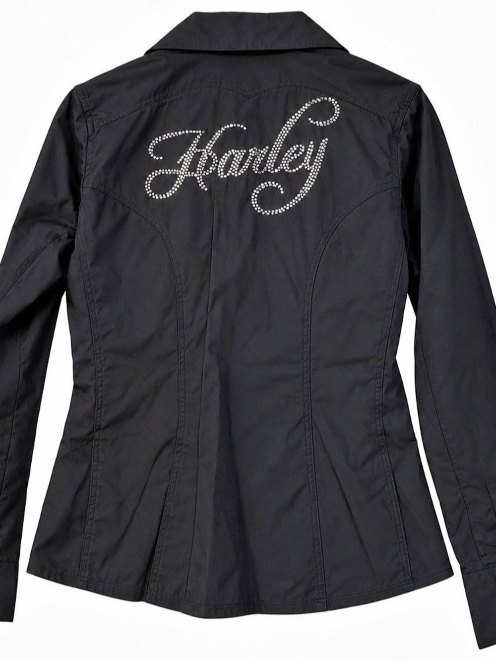 Harley-Davidson Women's Rhinestone Script Full-Zip Blouse Rhinestone Script - Picture 2 of 3